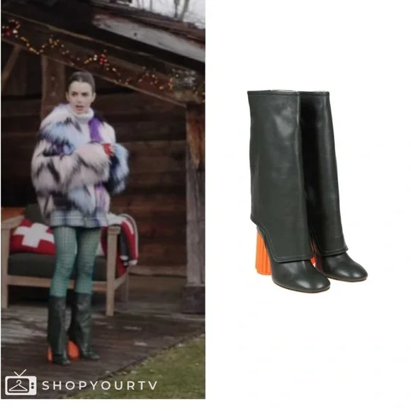 Emily in Paris AGL made in Italy Stylish Green Boots with Orange Heel - Picture 10 of 13